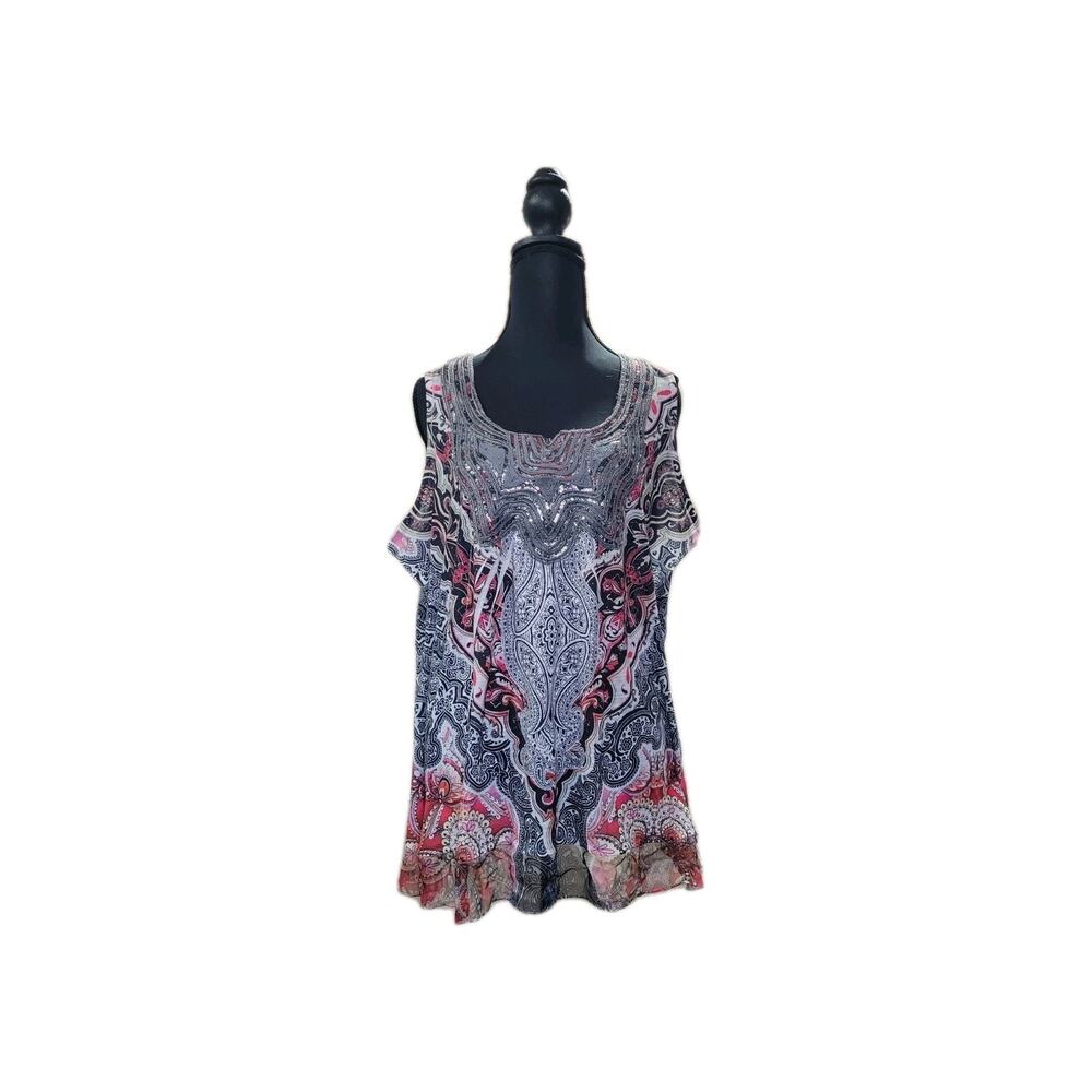 Unity World Wear Womens 1X Paisley Geometric Boho Cruise Wear Tunic Tank Top
